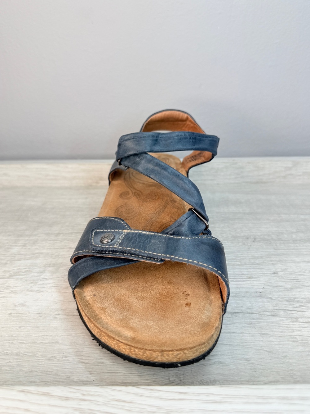 Taos Footwear Blue Leather Strappy Wedge Sandals - Picture 4 of 14